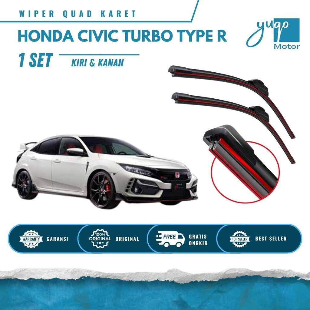 ที่ปัดน้ําฝนยาง Quad 4 Honda Civic Turbo Type R Frameless Quad Blade รุ่นยาง 1 ชุดซ้ายและขวาไม่มีกรอ