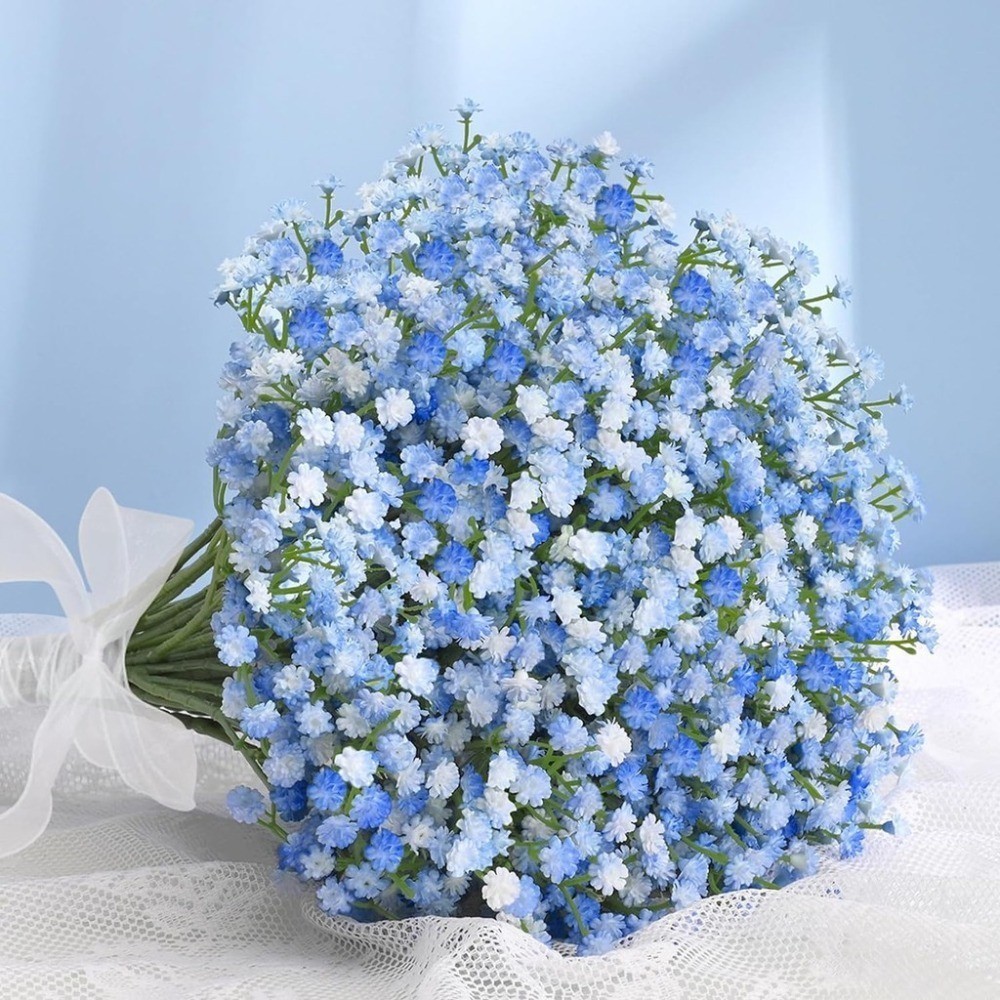 ช่อดอกไม้ปลอมสัมผัสจริงสําหรับเจ้าสาว สีฟ้า ช่อดอกไม้ประดิษฐ์สําหรับตกแต่งงานแต่งงานและจัดดอกไม้ DIY