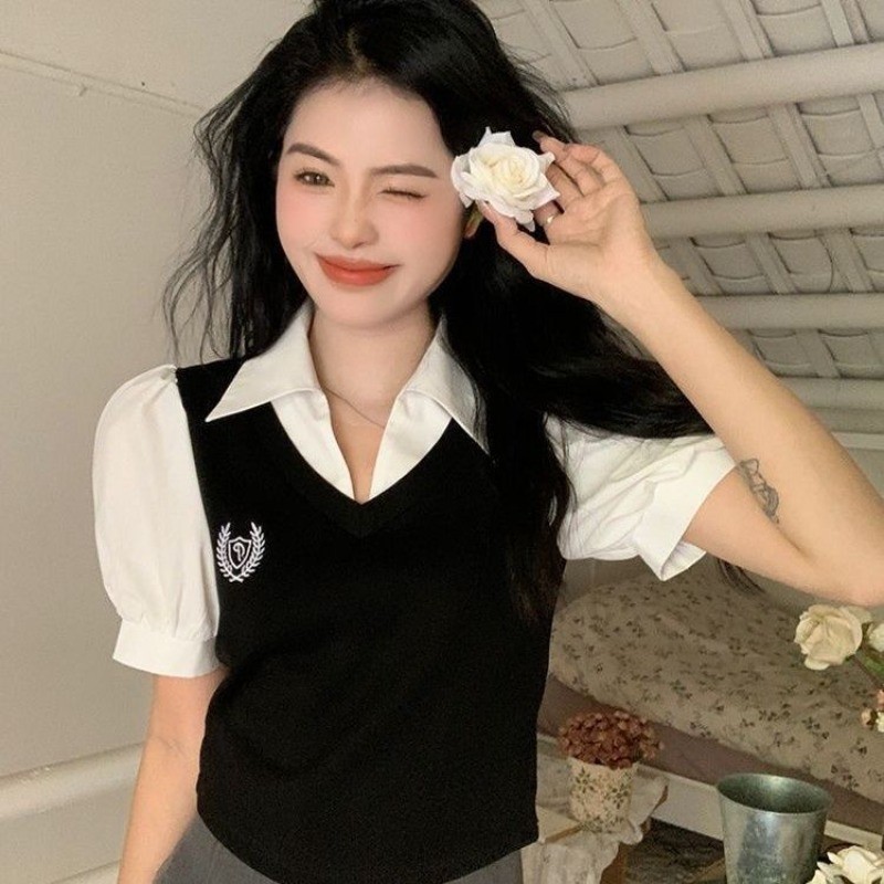 Fy เสื้อเชิ้ตแขนสั้น เข้ารูป สไตล์เก๋ไก๋ นักเรียนเกาหลี