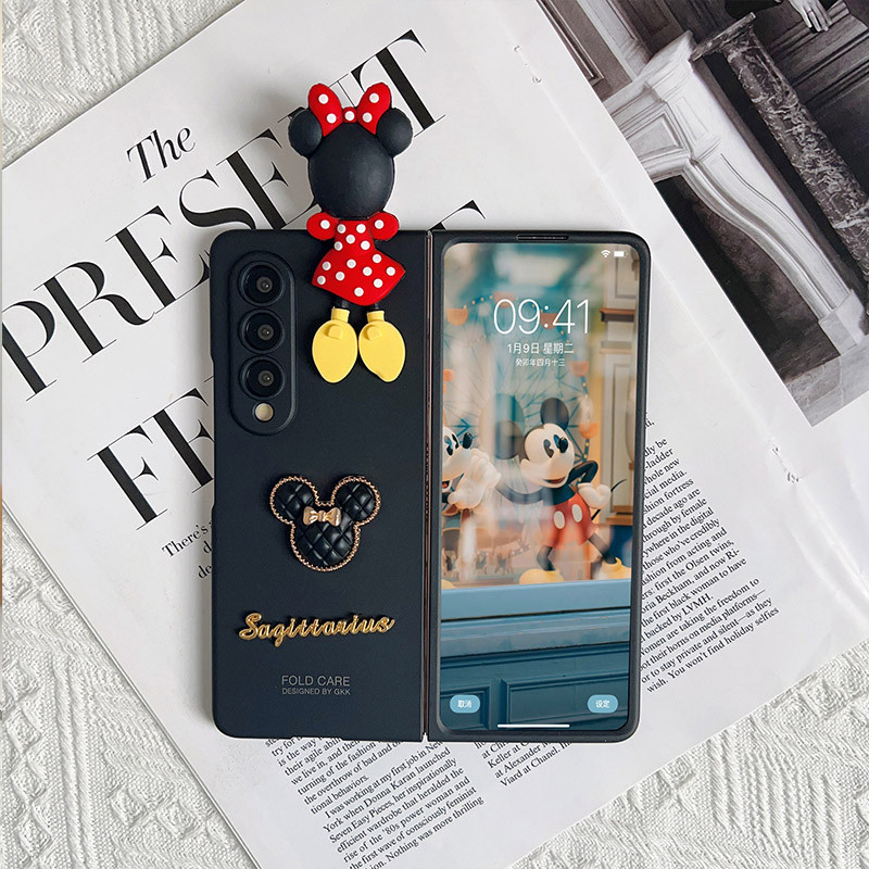 แฟชั่นเกาหลีสุดน่ารัก 3D การ์ตูน Mickey Minnie สีดํา Matte Skin Case สําหรับ Samsung Galaxy Z พับ 7 6 5 4 3 2 5G - รูปที่ 5