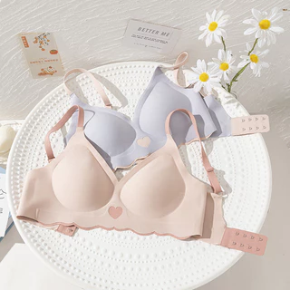 ⭐อัพเกรดใหม่ 🎀 เจลลี่บรา ดันทรง ไม่มีขอบล้อ เสื้อชั้นใน สีทูโทนลายหัวใจ น่ารักสุภาพสตรีฤดูร อนสไตลบาง