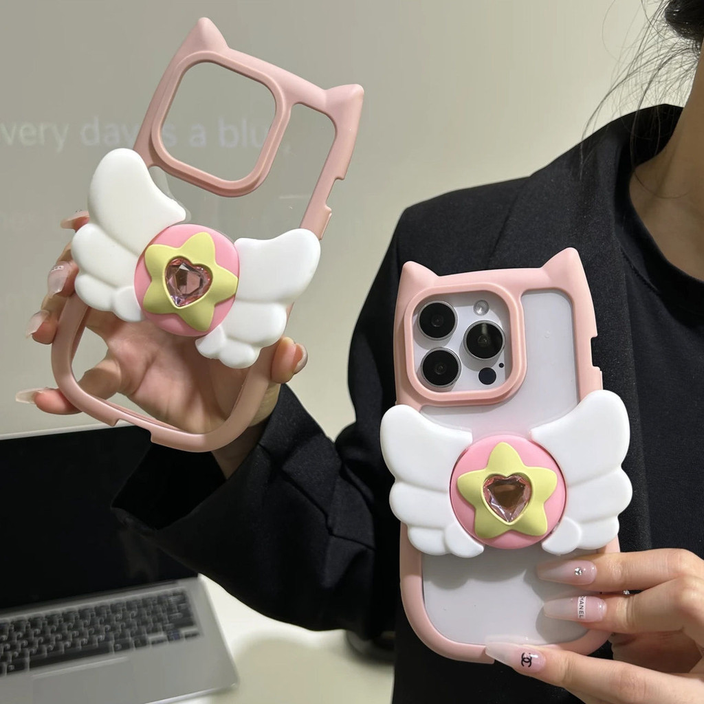 อะนิเมะ Magic Stick เซเลอร์มูน 3D แมวหูรูปร่างโทรศัพท์มือถือปลอกเคสโทรศัพท์สําหรับ IPhone 11 IPhone 14 Pro Max 12 13 15 Pro Max X Xs Max Xr Clear ไร้สายมือถือฝาหลัง
