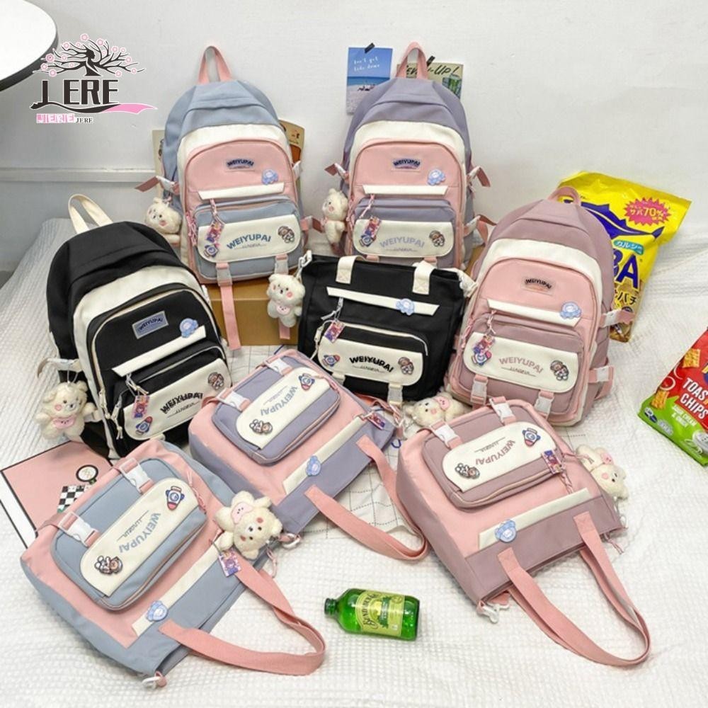 Jeremy1 กระเป๋านักเรียนนักเรียน, Ins Multi Pockets กระเป๋าสะพายเด็กผู้หญิง,แบบพกพาความจุขนาดใหญ่ Candy Color Bear กระเป๋าเป้โรงเรียนมัธยมสาว