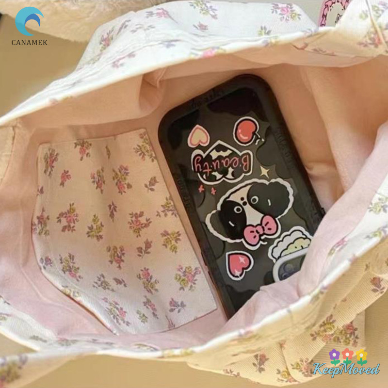 Keepmoved ความจุขนาดใหญ่ Fragmented ดอกไม้รูปแบบ Tote กระเป๋าแฟชั่นหวานลูกไม้ Bow Storage กระเป๋าถือผ้าใบกระเป๋าถือใหม่