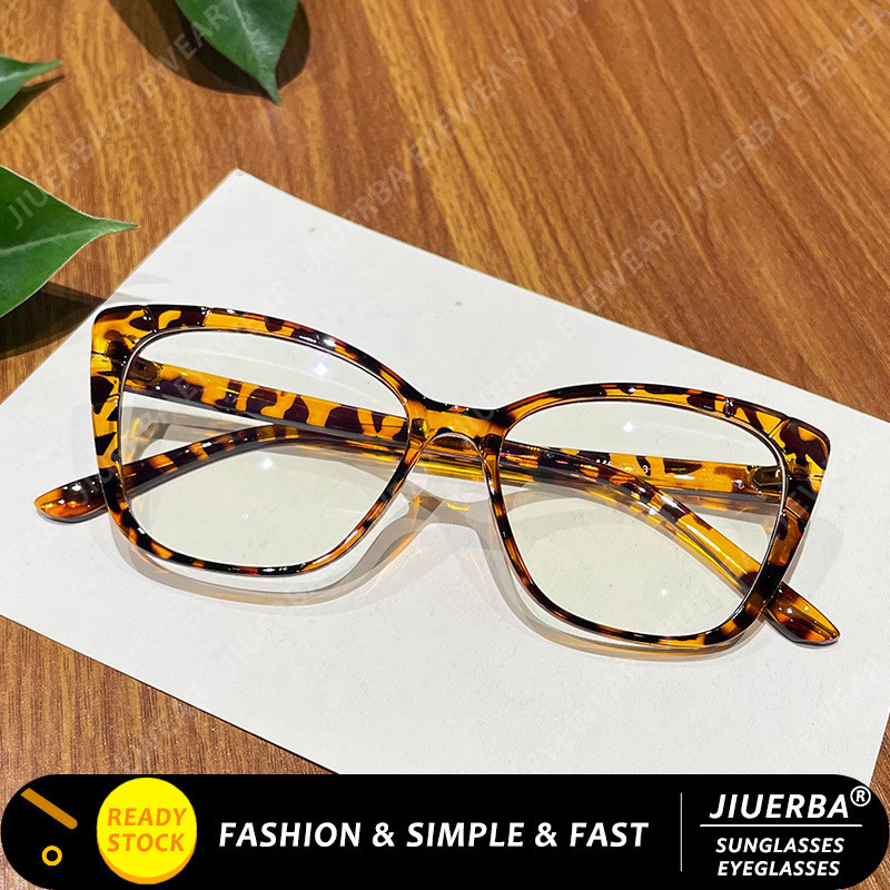 (JIUERBA) Western Vintage Leopard Cat Eye Glasses สําหรับผู้หญิง Anti Blue Light Optical Glasses