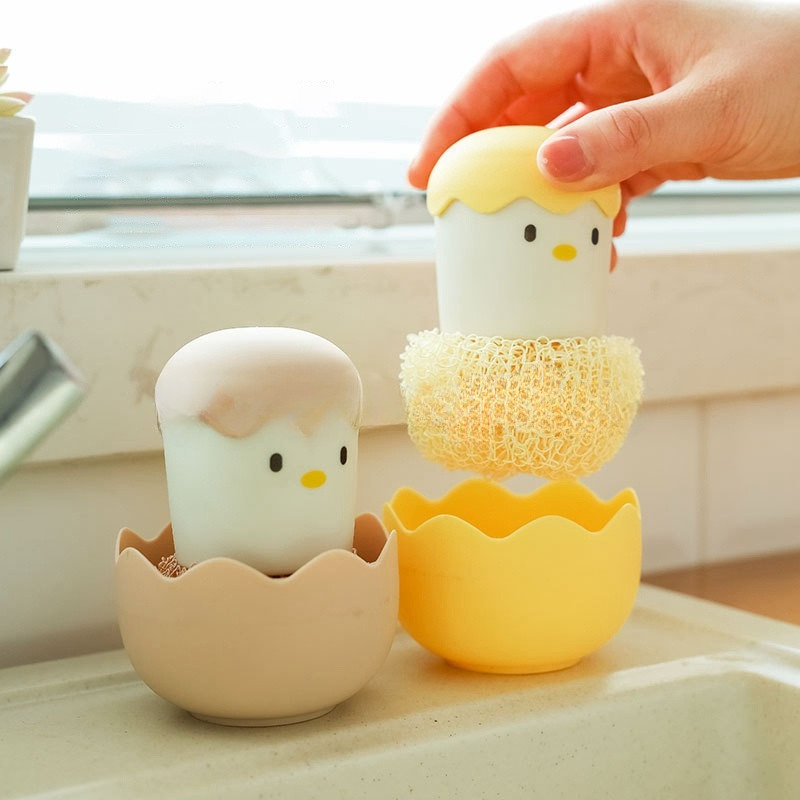 การ์ตูนน่ารักเปลือกไข่รูปแปรงหม้อสร้างสรรค์ที่ถอดออกได้แปรงล้างจานทําความสะอาดและล้างจานเครื่องมือ