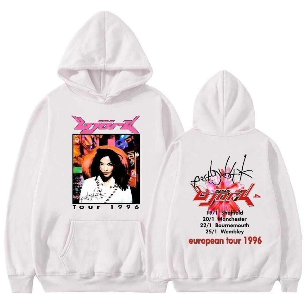 เสื้อแจ็กเก็ตแขนยาว KPOP Bjork Post European Tour Music Concert Gildan Basic Simple Putih Vintage Cr