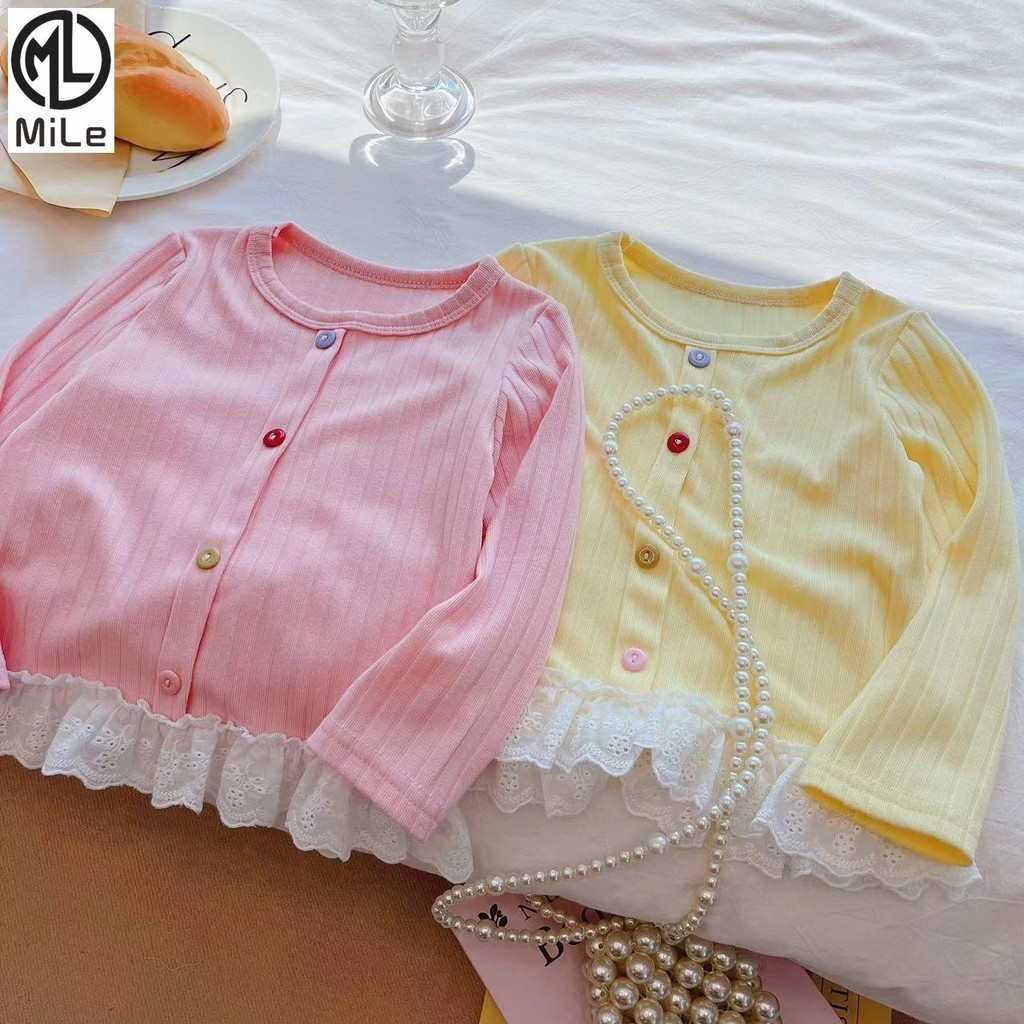 [มล] 80-150ซม ฤดูใบไม้ร่วงสไตล์ใหม่เด็กลูกไม้หวาน จุดต่ําสุด เสื้อสาวแฟชั่นด้านนอกด้านบนเวอร์ชั่นเกาหลีด้านใน จุดต่ําสุด