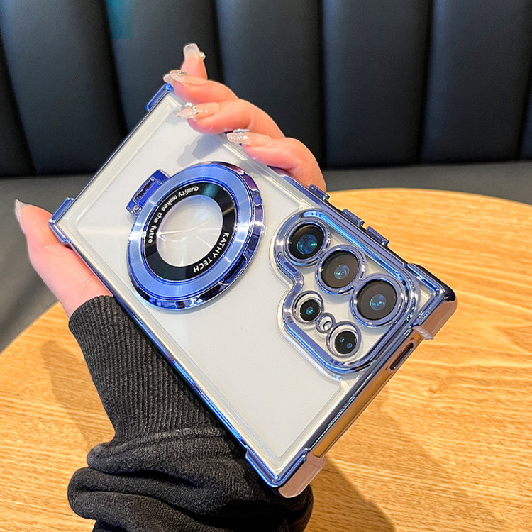 หรูหราชุบแม่เหล็กขาตั้งกันกระแทกเคสใสสําหรับ Samsung Galaxy S24 Ultra S23 S22 S21 หมายเหตุ 20 10 Plus อะคริลิคปกหลัง - รูปที่ 6