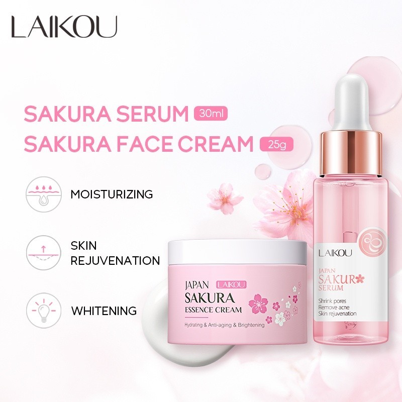 Laikou Sakura Face Serum Cream ครีมลดเลือนริ้วรอยไวท์เทนนิ่งชุดดูแลผิว Anti-Aging 2 ชิ้น