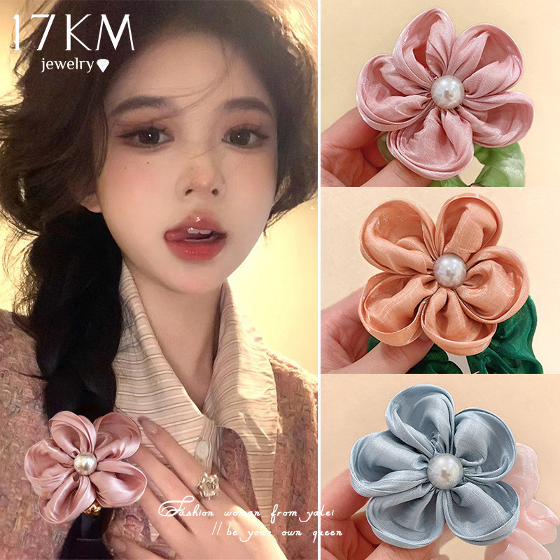 17กม ดอกไม้ที่มีสีสันผูกผมสําหรับผู้หญิงมุกหวานยืดหยุ่นริบบิ้นคาดศีรษะ ยางรัดผม หางม้าอุปกรณ์ผม