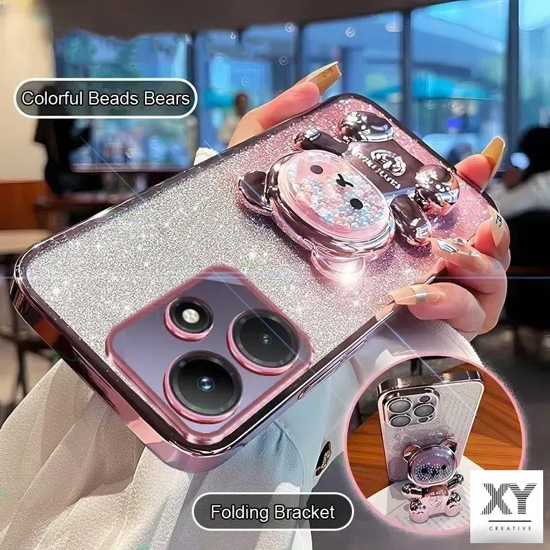 เคสโทรศัพท์ Infinix Hot 30 hot 30i hot 30 play x6831 x669 วงเล็บหมุน 360 °เคสโทรศัพท์บรรเทาความเครียดที่มีสีสันลูกปัดหมีขาตั้งพับ เปลือกอ่อน เคส Infinix Hot 30 hot 30i hot 30 play x6831 x669