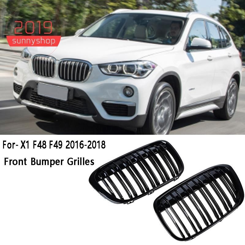 [sunnyshop2019]กระจังหน้ารถ Kidney Racing Grill สําหรับ-BMW X1 F48 F49 2016-2018 Double Slat เปลี่ยน Grille