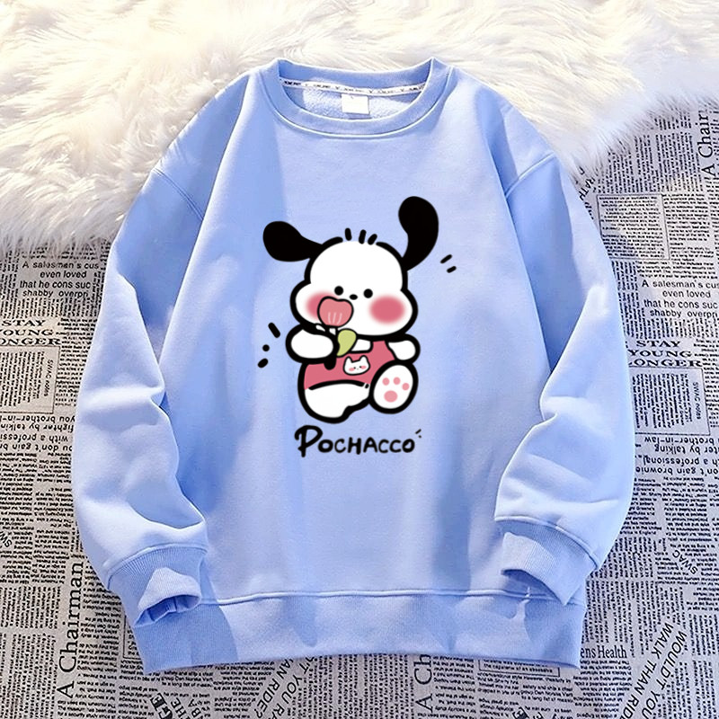 Polyester น่ารักการ์ตูน Pacha สุนัขฤดูใบไม้ผลิและฤดูใบไม้ร่วงแขนยาวรอบคอเสื้อกันหนาวสบายๆหลวมผู้หญิงด้านบน