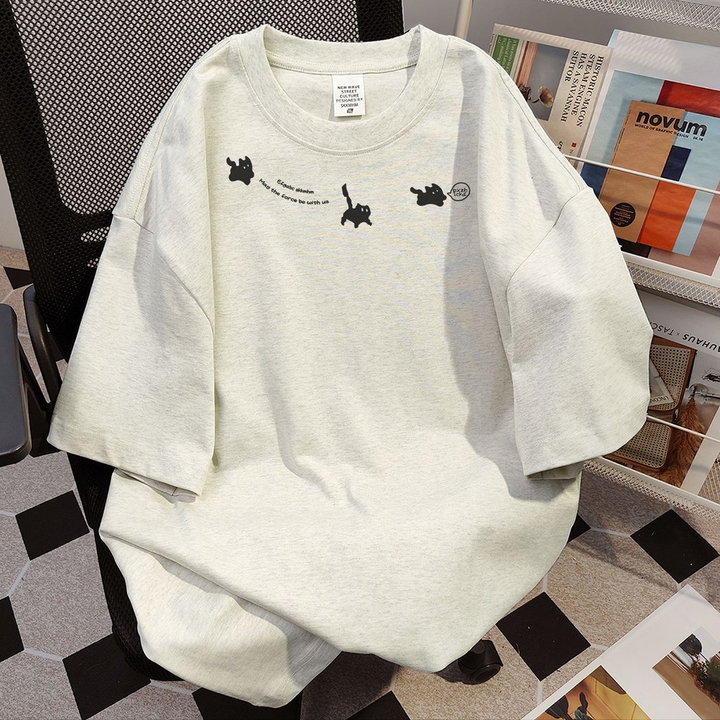 COD (จัดส่งในกรุงเทพฯ) MAO Shop Printed T-shirt，ลายลูกแมวพิกเซลผ้าฝ้ายบริสุทธิ์ oversize #52058