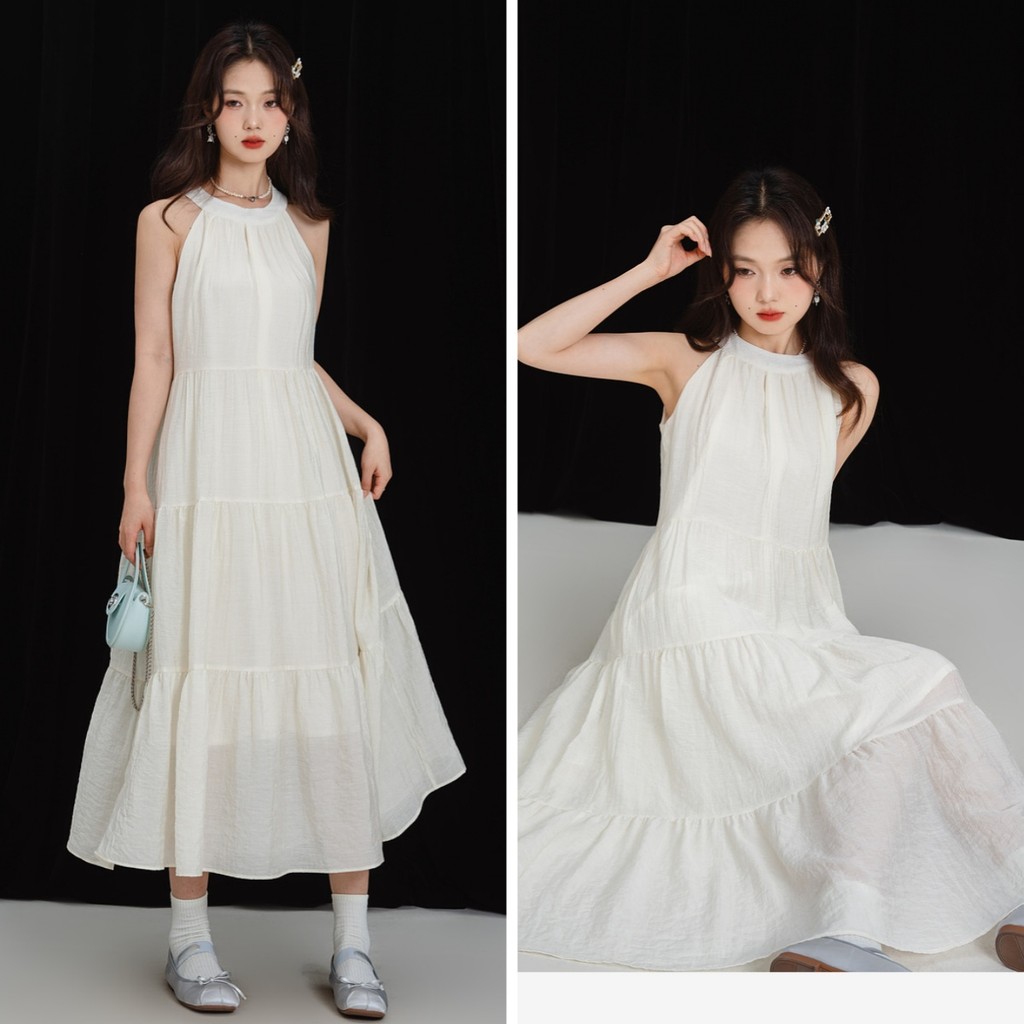 Betty house พร้อมส่ง เดรสขาว ชุดเดรสขาวแฟชั่นผู้หญิง ชุดเซ็กซี่เปิดไหล่ แขนกุดน่ารัก สไตล์ฝรั่งเศส
