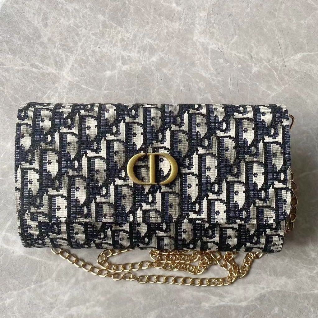 Dior CD ใหม่ความจุขนาดใหญ่กระเป๋าสตางค์ผู้หญิงโซ่ยุโรปและอเมริกา Crossbody กระเป๋าสตางค์ Y4IV