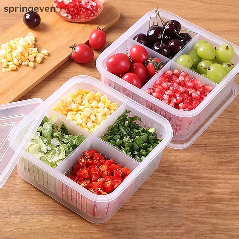 [springeven] ตู้เย็นกล่องเก็บของสดกล่องเก็บพลาสติกผักผลไม้ท่อระบายน้ํา Crisper ภาชนะเก็บครัว Gadget สต็อกใหม่