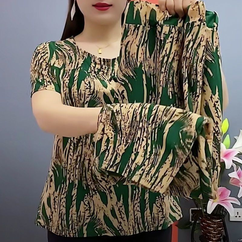 ฤดูร้อนผ้าไหมน้ําแข็งสบายระบายอากาศแฟชั่นสูทแม่วัยกลางคนสบายๆชุดสองชิ้นสลิมฟิตดูเพรียวบาง