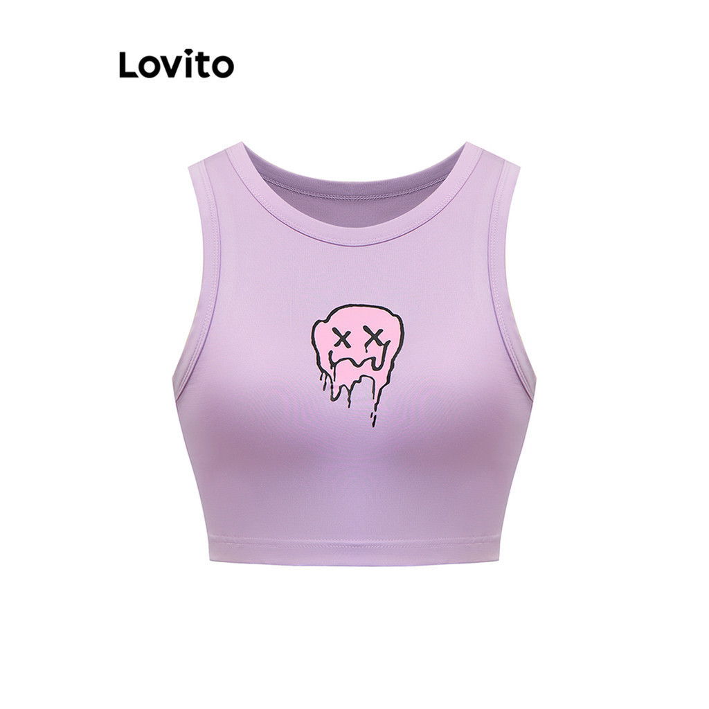 Lovito เสื้อแขนกุดผู้หญิง ลายการ์ตูน สไตล์ลำลอง L88AD037