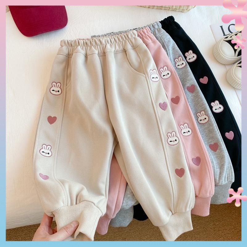 Girls' Pants Autumn Outerwear2024New Children Toddler Baby Girl Winter Clothes Fleece-lined Thickened Integral Velvet Sweatpants