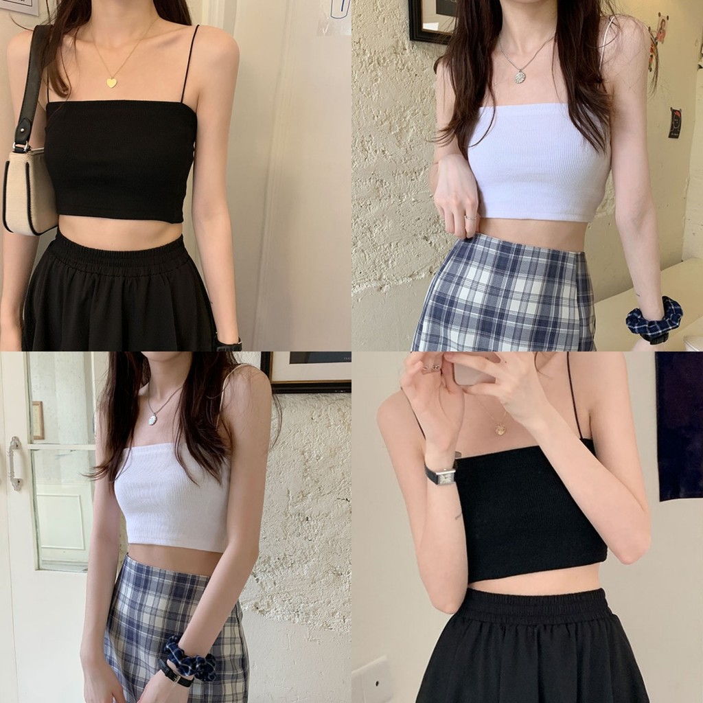 💜Bonnie💜​เสื้อครอปสายเดี่ยว ซับใน สีพื้น เซ็กซี่ เสื้อกล้ามผู้หญิง ผ้านุ่ม ใส่สบาย เข้ากับทุกการแต่งกาย