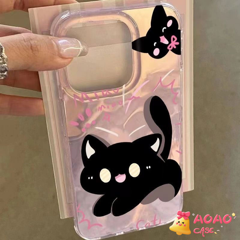 การ์ตูนตลกน่ารักลูกแมวสีดำแมวนุ่มนุ่ม เคสiPhone 15 13 11 12 14 Pro Max 7Plus XR 8 15 Plus X XS Max SE 2022