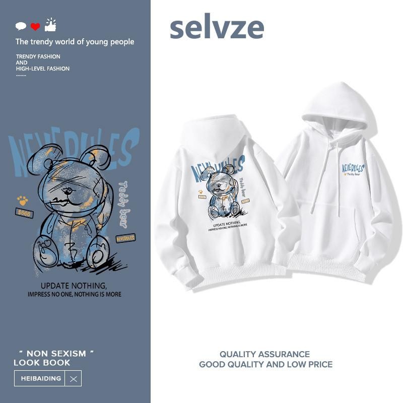 เสื้อแจ็กเก็ตแขนยาว  Printed Hoodie หมีน้อยน่ารักวินเทจพิมพ์แขนยาว เสื้อฮู้ดแบบบาง ไซซ์ M~3XL T0401