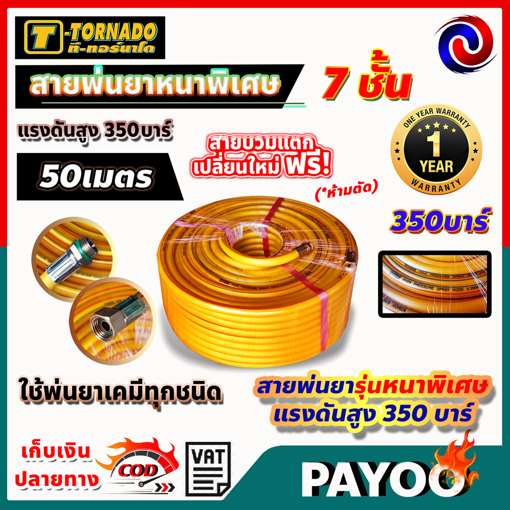 สายพ่นยา หนาพิเศษ สายพ่นยาแรงดันสูง แรงดันสูง 7ชั้น T-TORNADO แรงดันสูง 350 บาร์ มีหลายตัวเลือก