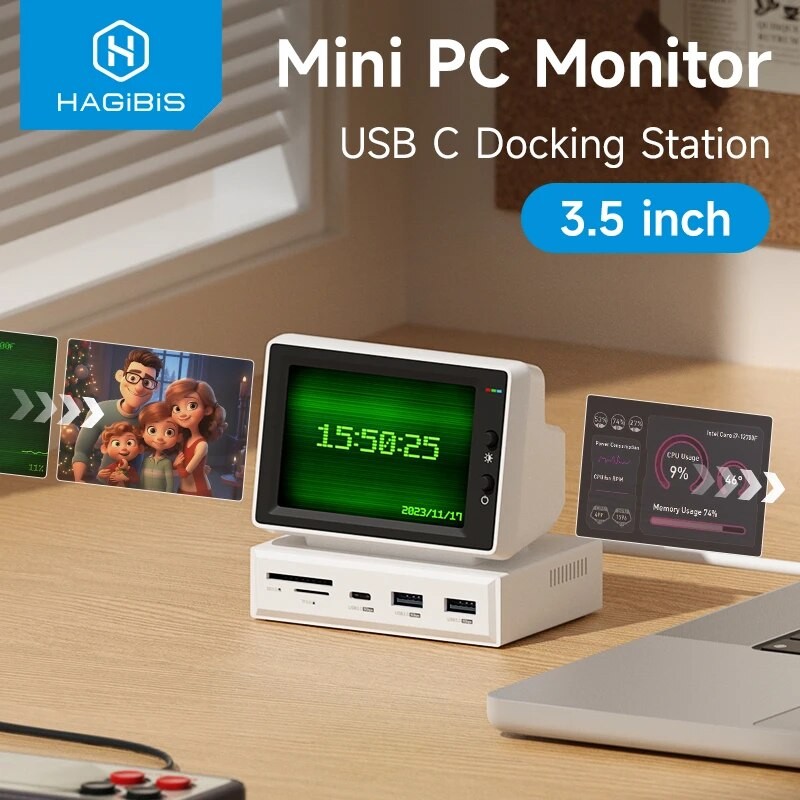 Hagibis 3.5 นิ้ว IPS Mini หน้าจอ AIDA64 Mini PC CPU RAM HDD Data Monitor จอแสดงผลหน้าจอย่อยพร้อม USB