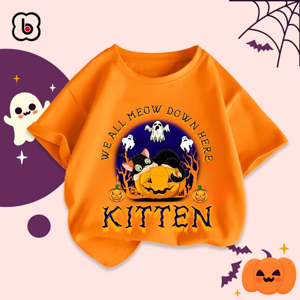 เด็กชายและเด็กหญิงสุขสันต์วันฮาโลวีน  เสื้อยืดคอกลมพิมพ์เสื้อยืดรูปแบบที่ไม่ซ้ำกัน หัวใจเด็กน่ารัก - รูปที่ 2