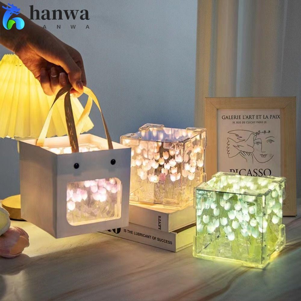 ซื้อ Hanwa ทิวลิปไฟกลางคืน,ของขวัญตื่นเต้นกระเป๋าทําด้วยมือ DIY LED ตกแต่งโคมไฟกลางคืน, 21 ดอกไม้ Creative Magic Cube Tulips โคมไฟตั้งโต๊ะดอกไม้ของขวัญวันเกิด