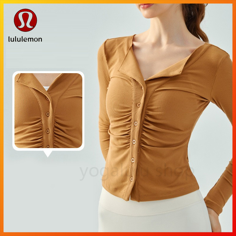 Lululemon   เสื้อยืดสำหรับโยคะ แบบคอปกผ้าริบบอนDSL636 th