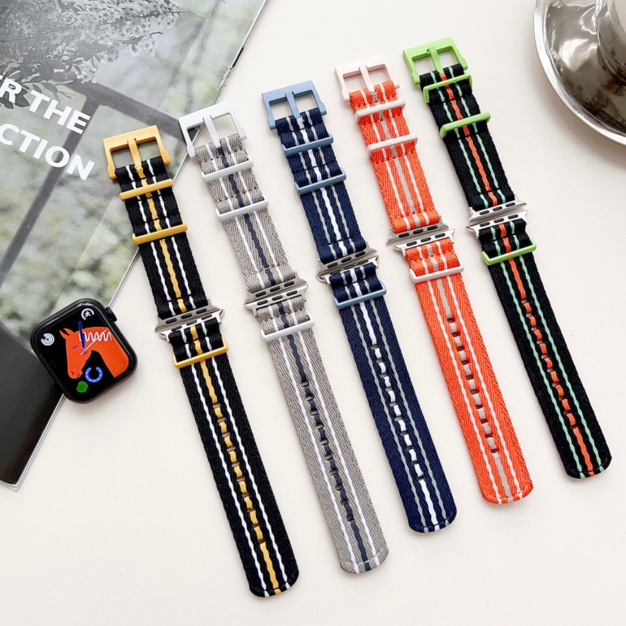 Color Strip Color Matching Nylon Canvas Braided Strap [สายนาฬิกา] เหมาะสําหรับ AppleWatch9 iwatch876