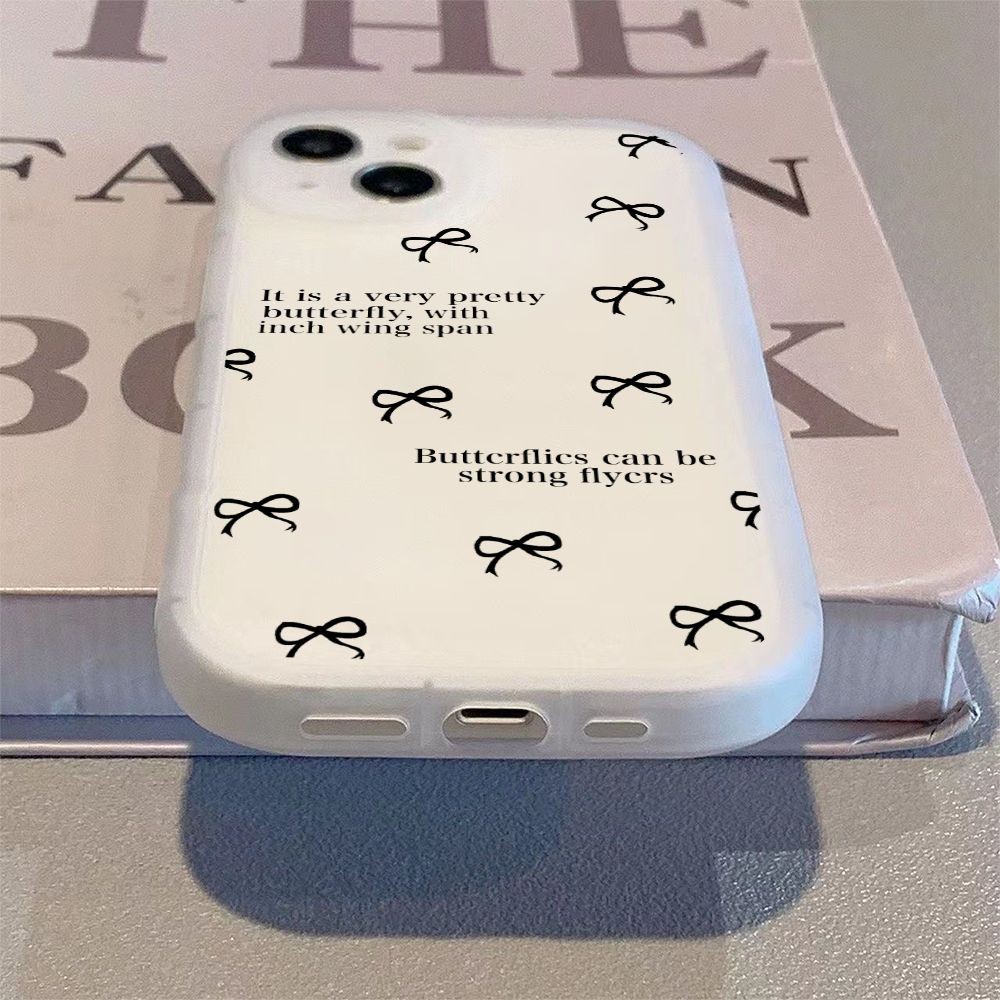 สีดําภาษาอังกฤษโบว์สําหรับiphone 14PROMAX 14PLUS 8 7 6 6S XSMAX 11 12 13 14 15 SE3 SE2 X XR XS 7PLUS 8PLUS 6SPLUSสร้างสรรค์ซิลิโคนเลนส์ป้องกันกรณี