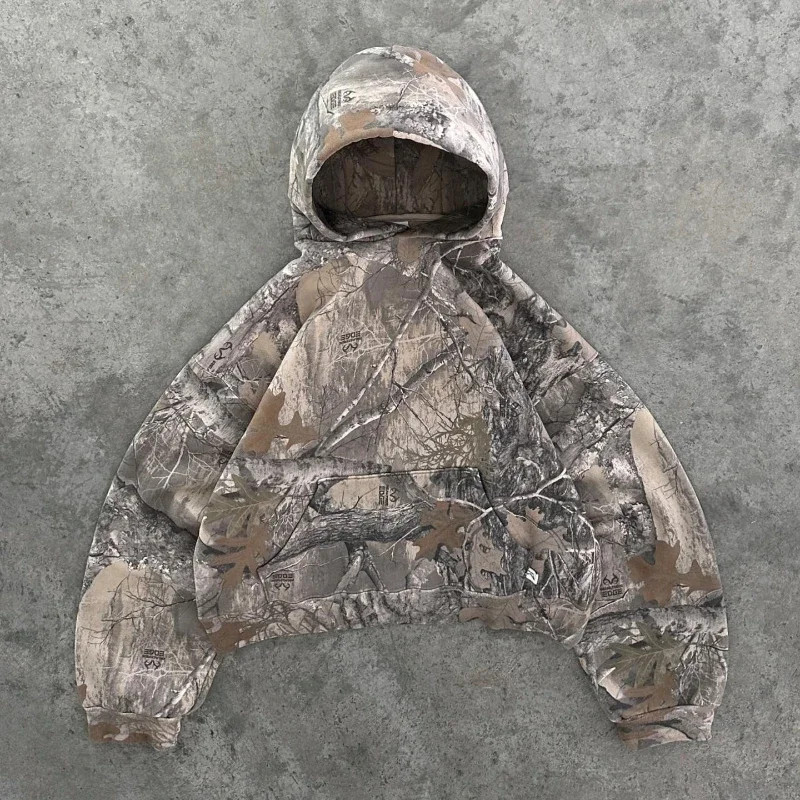 Y2k Harajuku Hoodie vintage Camouflage รูปแบบเสื้อสวมหัว Gothic ขนาดใหญ่ Hoodie Hip Hop streetwear ผู้ชายผู้หญิงแฟชั่นเสื้อกันหนาว