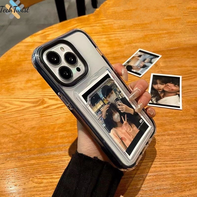 เคสใสใส่บัตร ใส่รูป โปร่งใสและกักระแทก Case สําหรับ iPhone 11 12 13 14 15 16 Pro Max 15 Plus 6 8 7 plus XR X XS Max SE