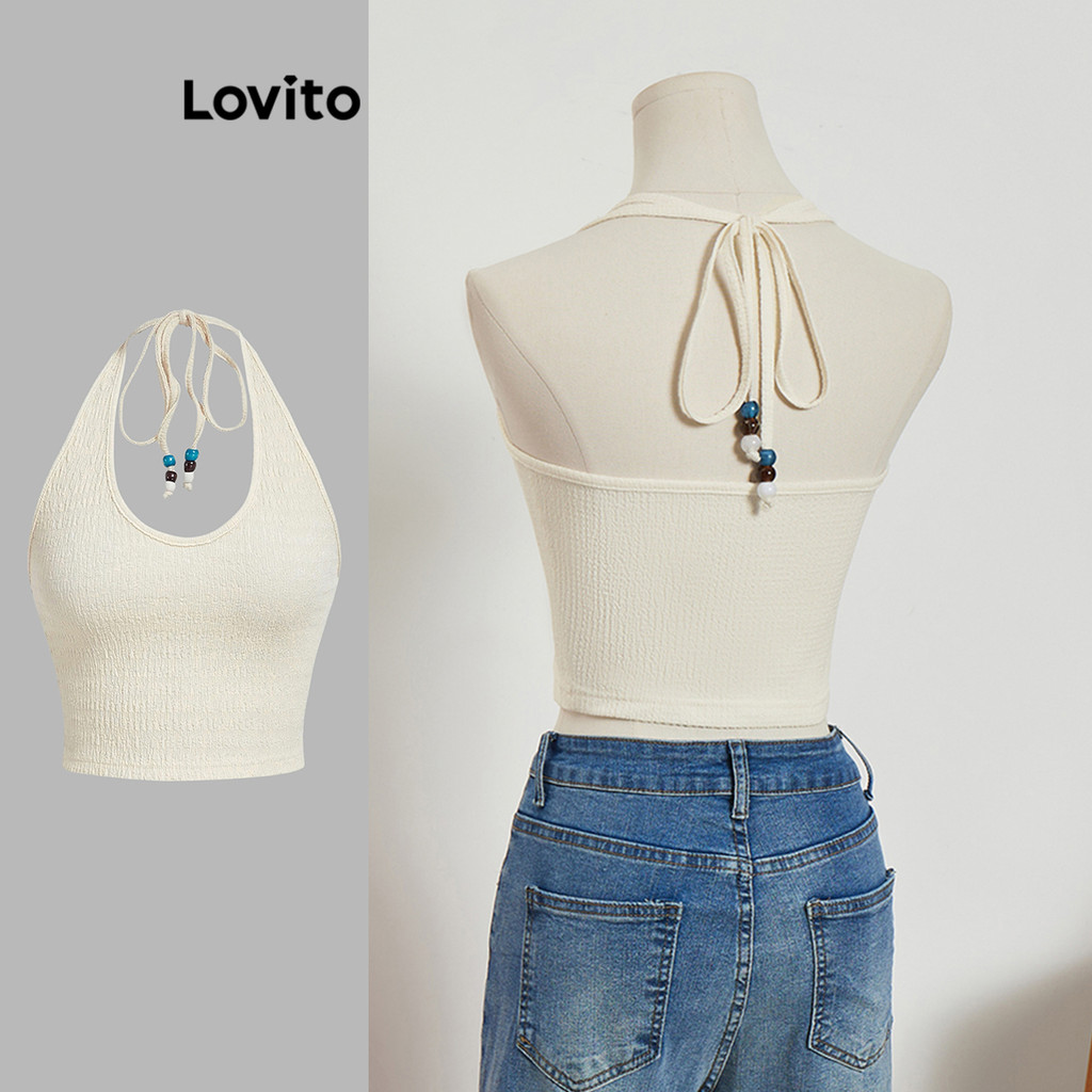Lovito เสื้อกล้ามลูกไม้ธรรมดาโบโฮลูกไม้ขึ้นสำหรับผู้หญิง L99ED690