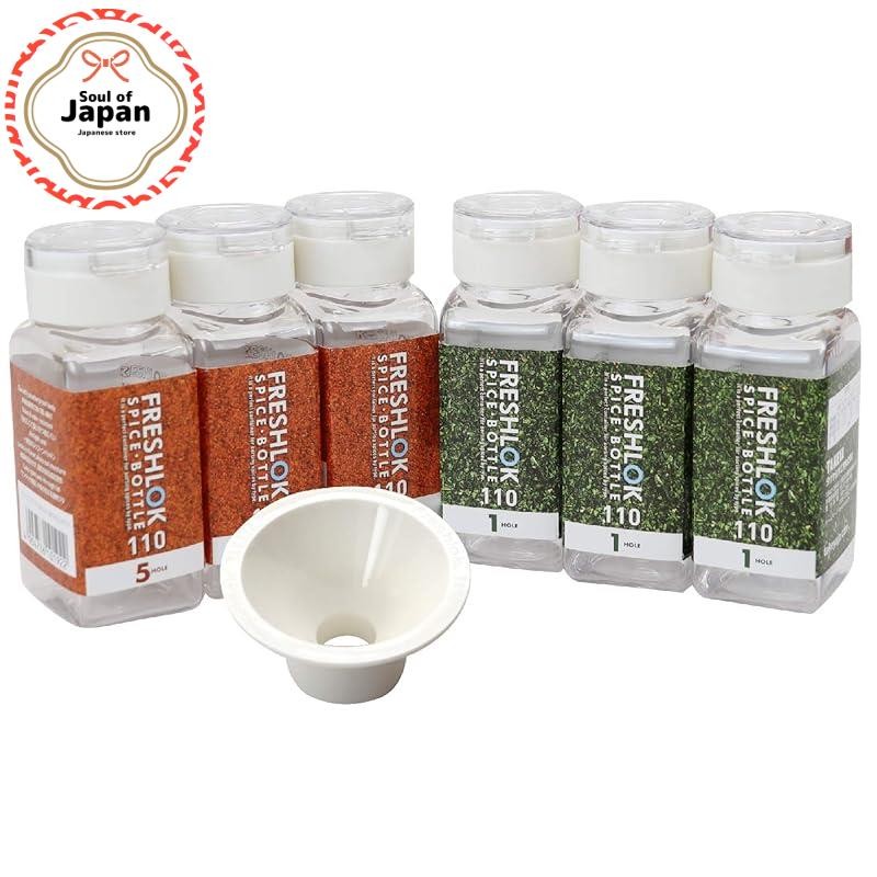 【Takeya Official】 Freshlok Spice Bottle White (1 Hole 3pcs, 5 Hole 3pcs) [Set of 6] 110ml with Funne
