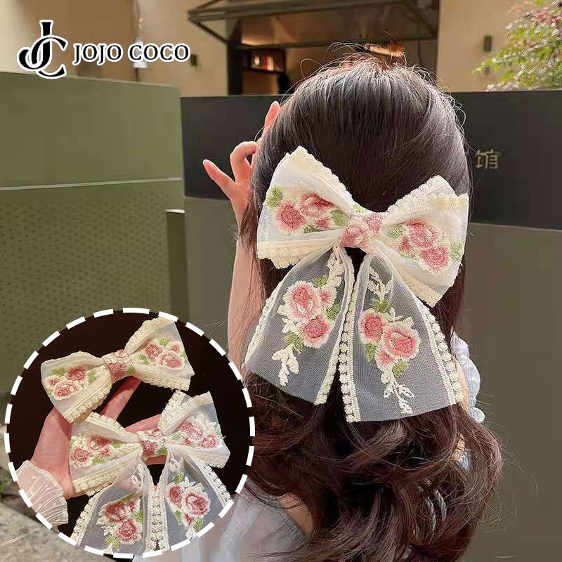 Jojo COCO Super Fairy Rose เย็บปักถักร้อยลูกไม้โบว์กิ๊บติดผมผู้หญิงเกาหลีอุปกรณ์เสริมผมสไตล์ฝรั่งเศส