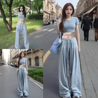 พร้อมส่ง ชุดเซ็ทแฟชั่น 2 ชิ้นสำหรับผู้หญิง เสื้อ+กางเกงขายาว…