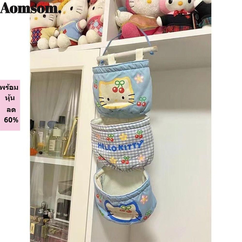 Aomsom กระเป๋าแขวน, Sanrio 3 ชั้น Organizer ชั้นวาง,น่ารักโพลีเอสเตอร์อะนิเมะ Hello Kitty ผนังประตู Home