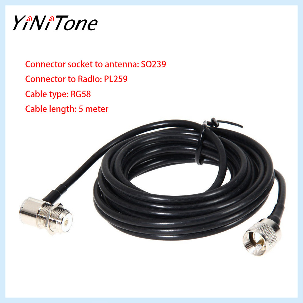 รถวิทยุเสาอากาศสายต่อ 5M RG58 PL-259 ถึง SO-239 สําหรับ Kenwood ICOM Yaesu FT-1802 FT-1807