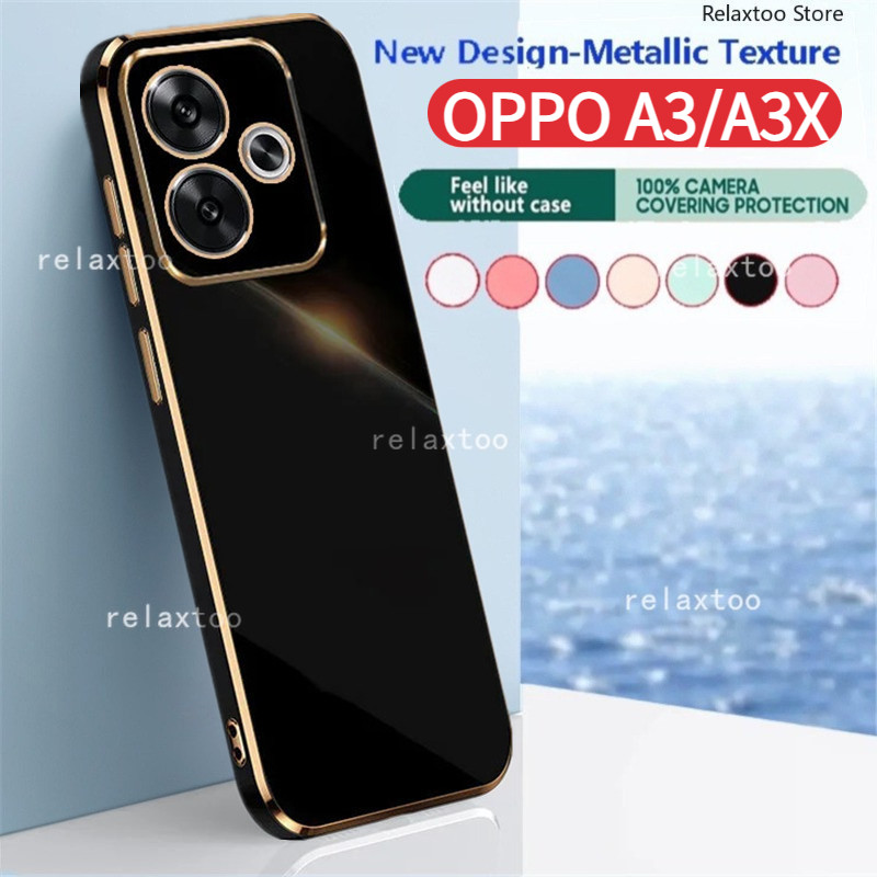 Oppo A3X 5G 2024 สแควร์ชุบสําหรับ OPPO A3X A3 X OPPOA3x 4G 5G CPH2681 แฟชั่นซิลิโคนนุ่มคู่เคสโทรศัพท์กันกระแทกป้องกันกลับปลอกฝาครอบ