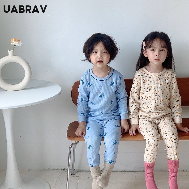 Uabrav ผ้าฝ้ายเด็กลองจอนชุดนอนเด็กทารกชุดชั้นในเด็กชายสาวไพรเมอร์ชุดชุดนอนบ้าน