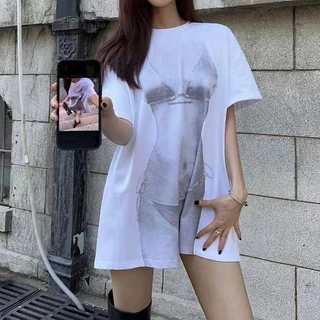 ผ้าฝ้าย เสื้อยืด แขนสั้น คอกลม t-shirt สไตล์เกาหลี เสื้อยืด oversize ใส่สบาย แฟชั่น