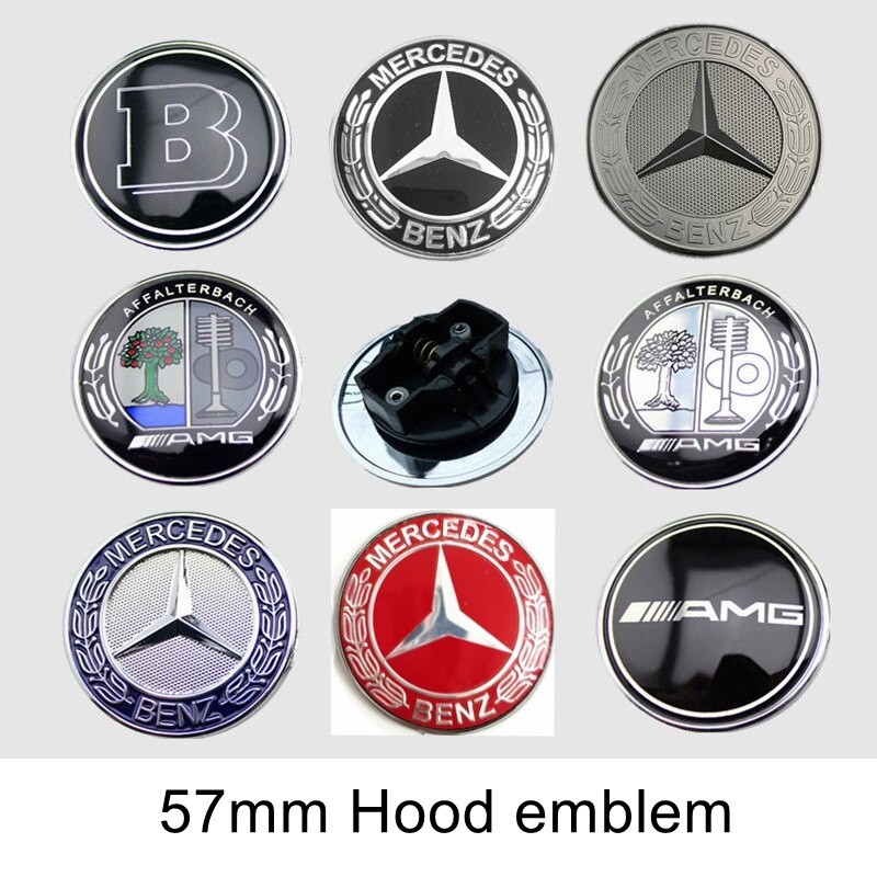 57มม.โลโก้ฝากระโปรงสัญลักษณ์สําหรับmercedes Benz C E classฝาครอบเครื่องยนต์ป้ายแนวนอนApple Treeหูข้าวสาลีสไตล์สีดําสีฟ้า