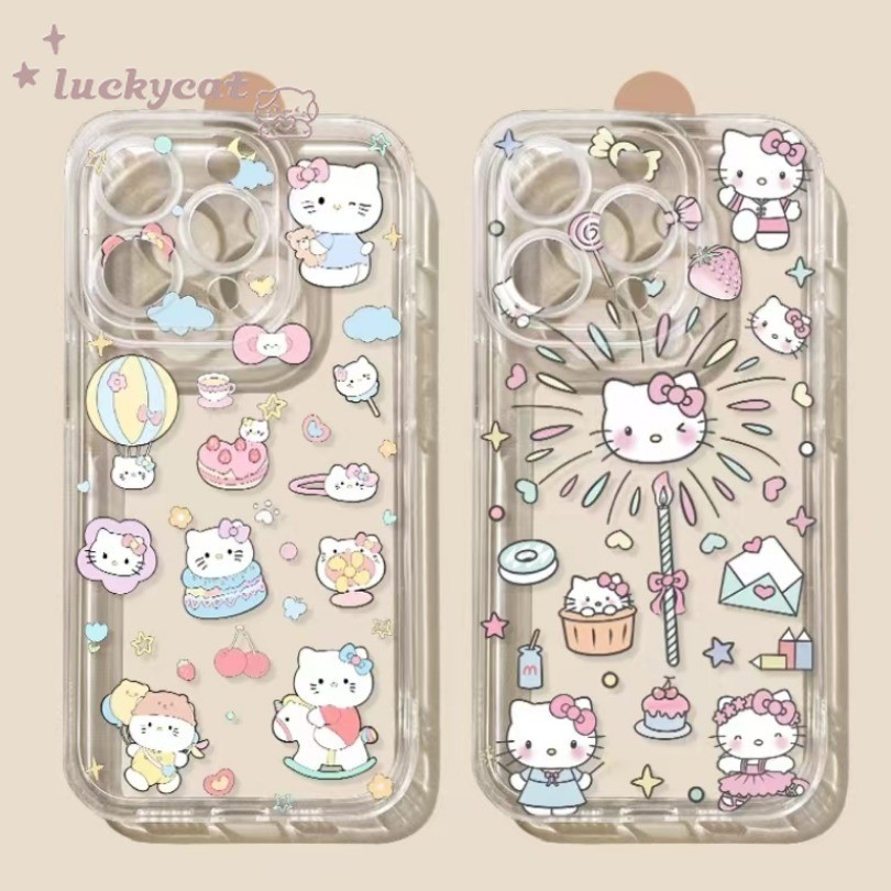 Iphone 15 14 13 12 11 Pro Max X Xr Xs Max 7 8 Plus SE2020 เคสโทรศัพท์ดอกไม้ไฟน่ารัก KT Cat คู่ปกอ่อนใส