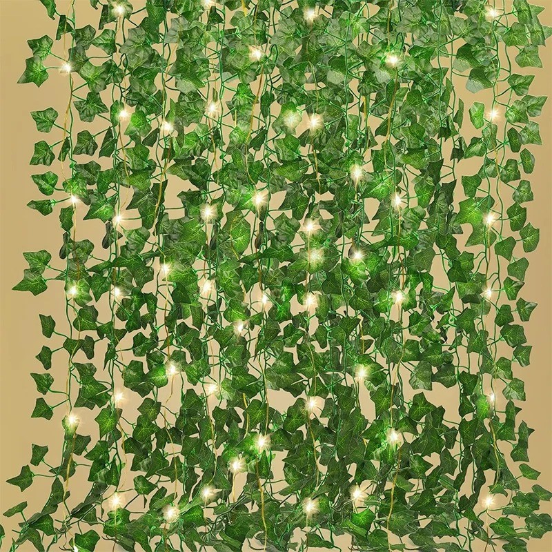 2.1m ประดิษฐ์ Ivy Garland พร้อมไฟปลอม Vines UV ทน Greenery ใบพืชปลอมแขวน Aesthetic Vines สําหรับบ้านห้องนอน Party Garden Wall Room Decor