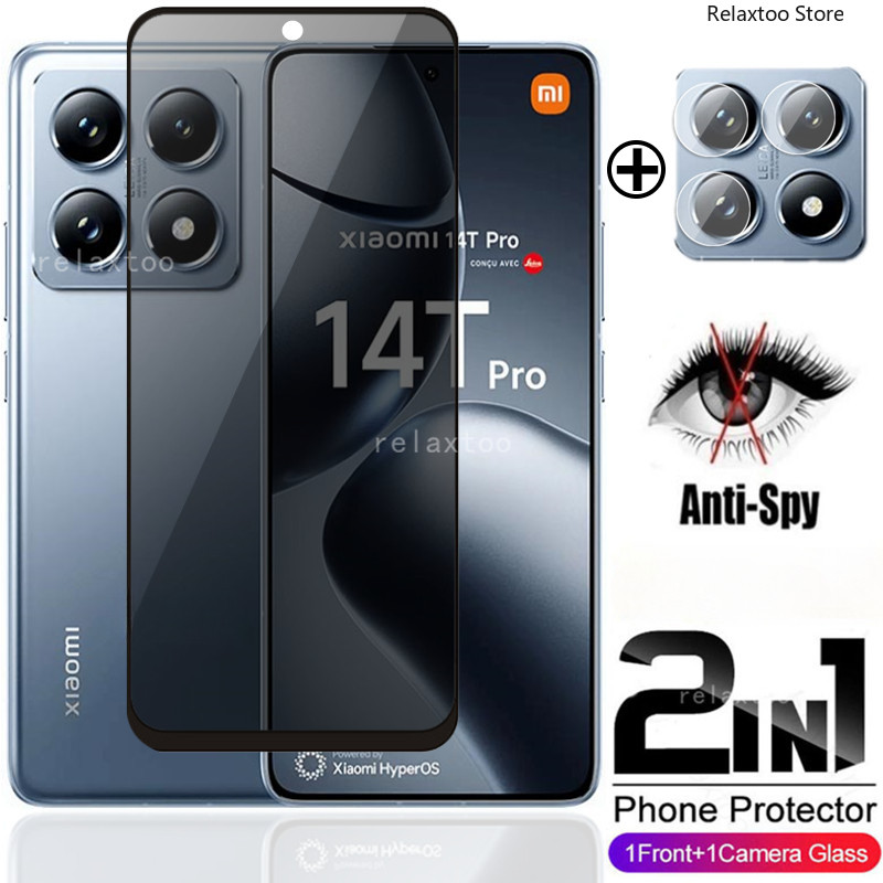 2in1 ความเป็นส่วนตัวป้องกันหน้าจอฟิล์มแก้วสําหรับXiaomi 14T Pro 14TPro 14 T Xiaomi14T Pro Xiaomi14TPro 5Gโค้งAnti Spyเลนส์หน้าจอด้านหน้าป้องกันกระจกนิรภัยฟิล์มโทรศัพท์